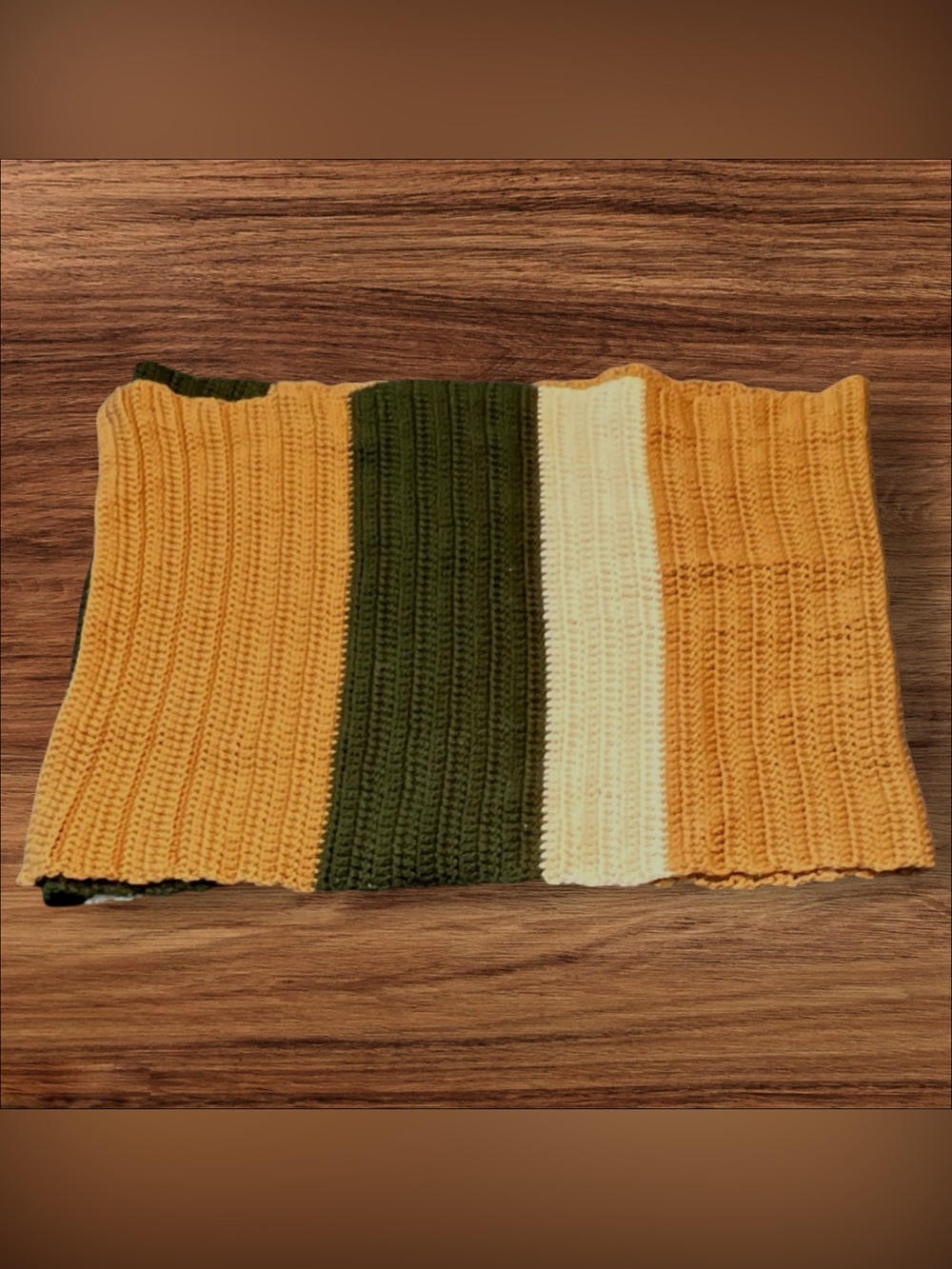 Handmade Crochet Bed Runner Light Brown Olive Green Cream 19.5” x 68”